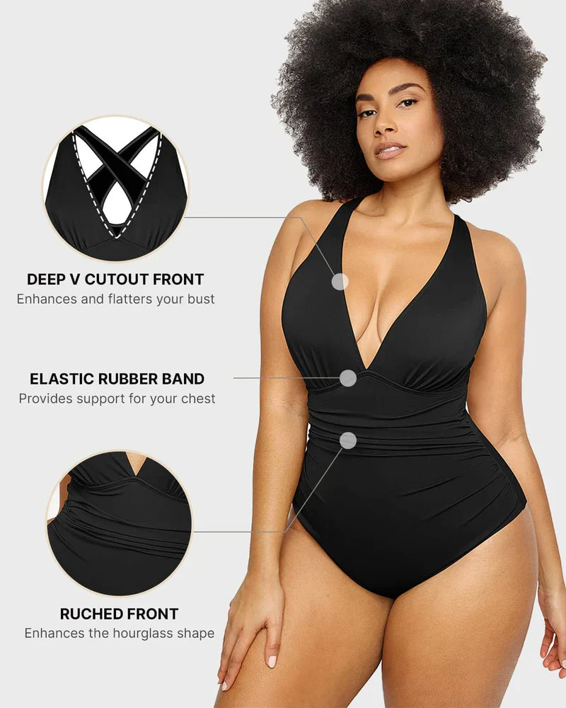 Figure-Flattering Plunge Shaping Swimsuit