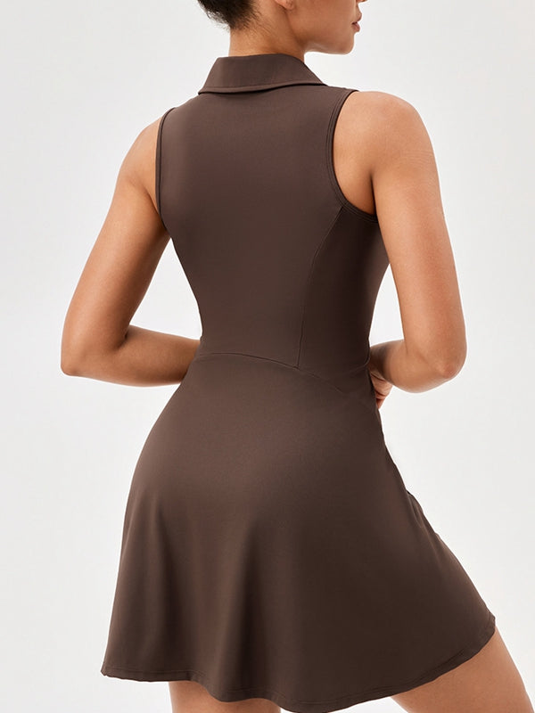 Lapel Collar Zippered Short Dress
