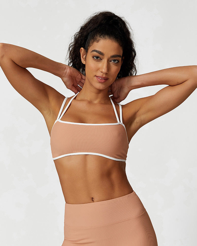 Ribbed Crisscross Strappy Sports Bra