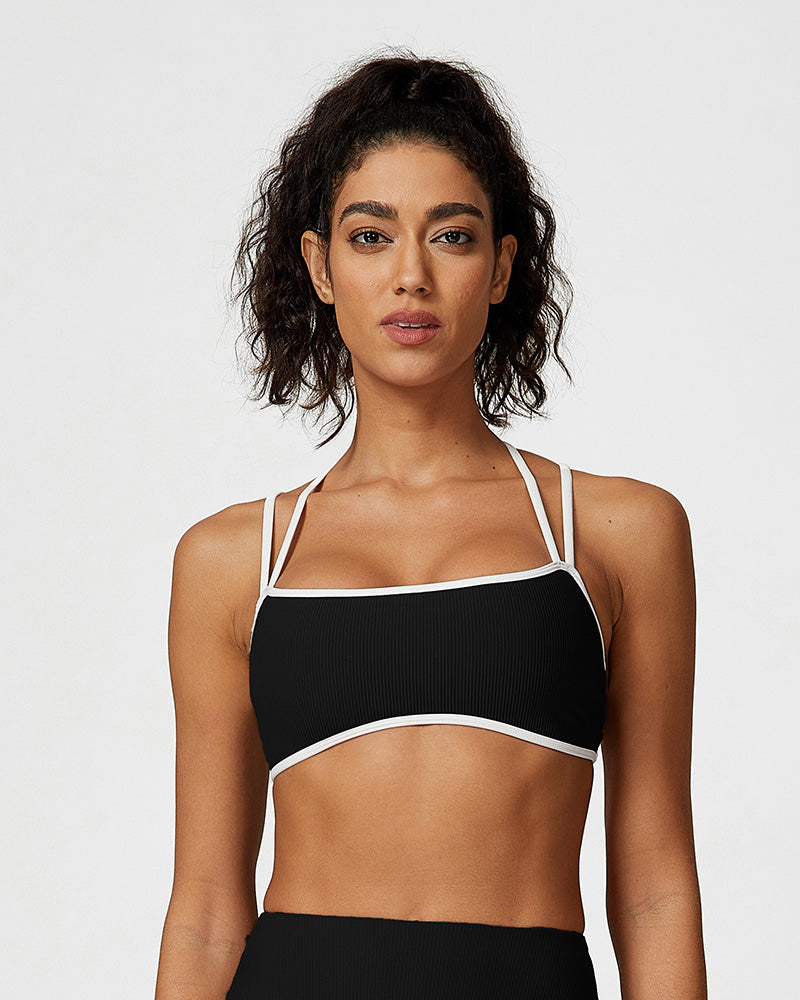 Ribbed Crisscross Strappy Sports Bra