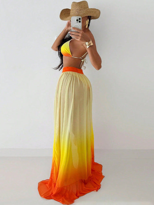 Radiant Gradient Mesh 3-Pieces Bikini Set