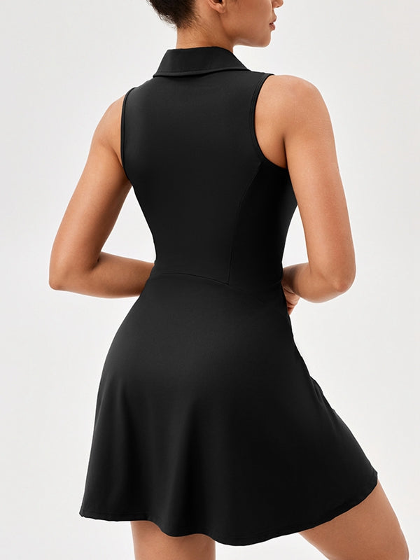 Lapel Collar Zippered Short Dress