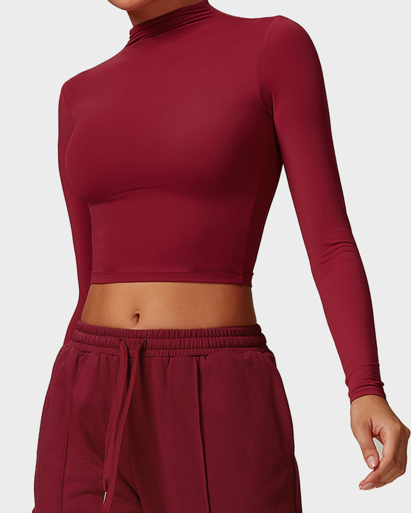 Long Sleeve Mock Neck Fitted Top
