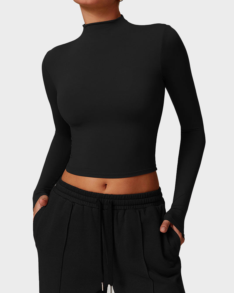 Long Sleeve Mock Neck Fitted Top