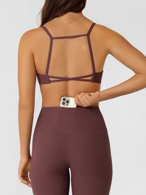 Solid Color Hollow Cross Back Sports Bra