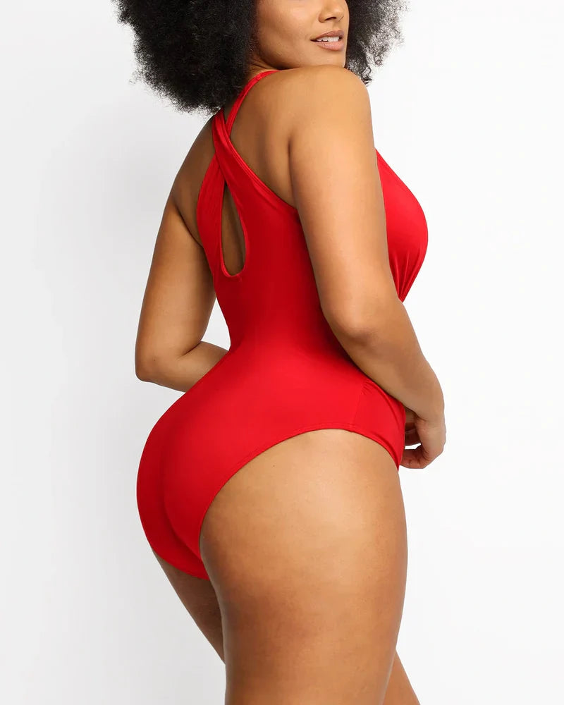 Figure-Flattering Plunge Shaping Swimsuit