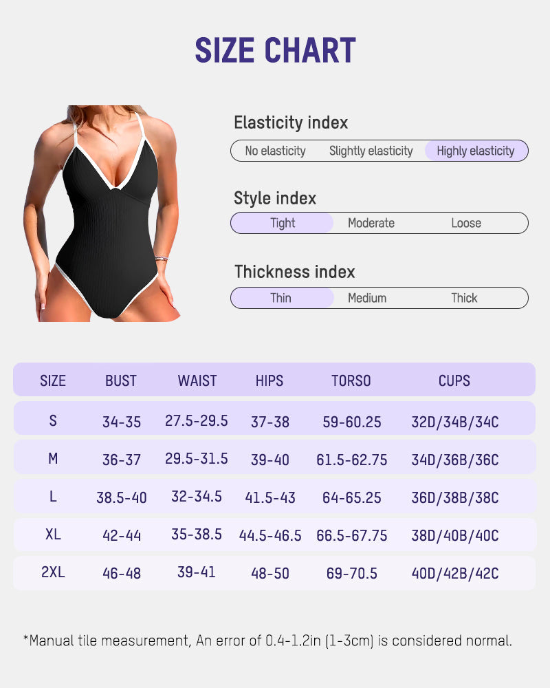 Ribbed Deep V Crossback One-Piece Swimsuit