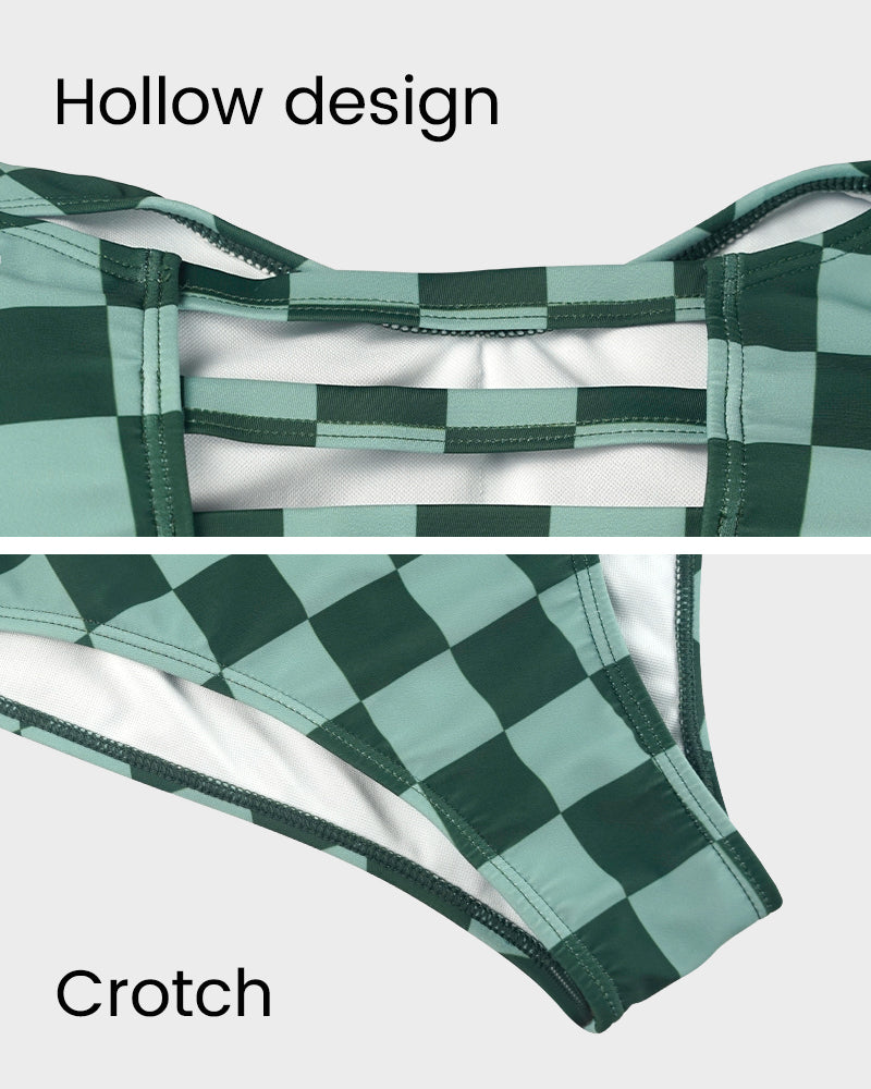 Vintage Green Check One-Piece Swimsuit