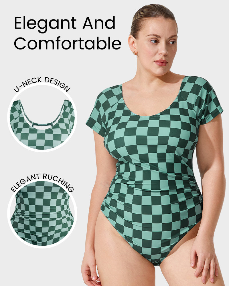 Vintage Green Check One-Piece Swimsuit