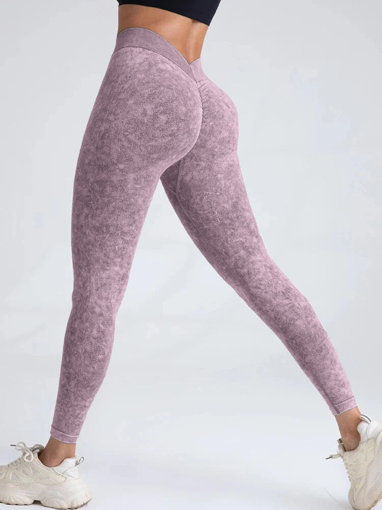 Deep V Back Denim Scrunch Bum Leggings