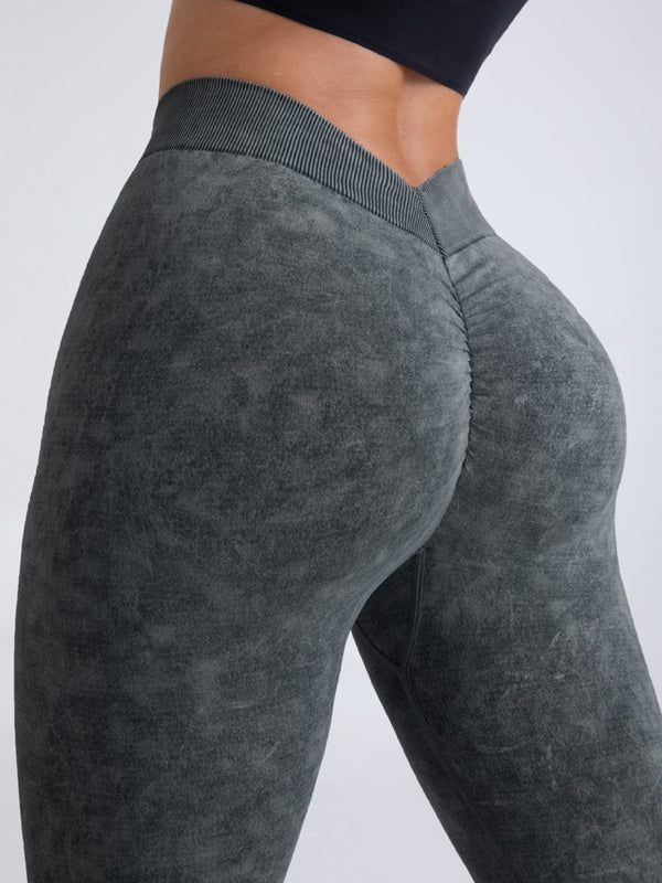Deep V Back Denim Scrunch Bum Leggings