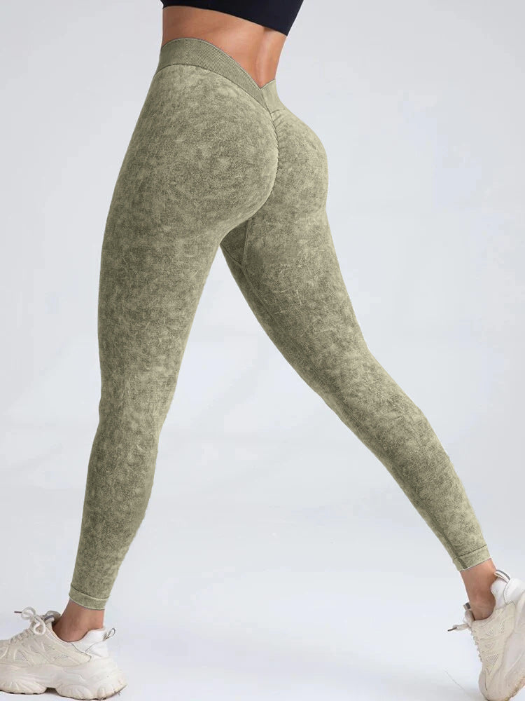 Deep V Back Denim Scrunch Bum Leggings