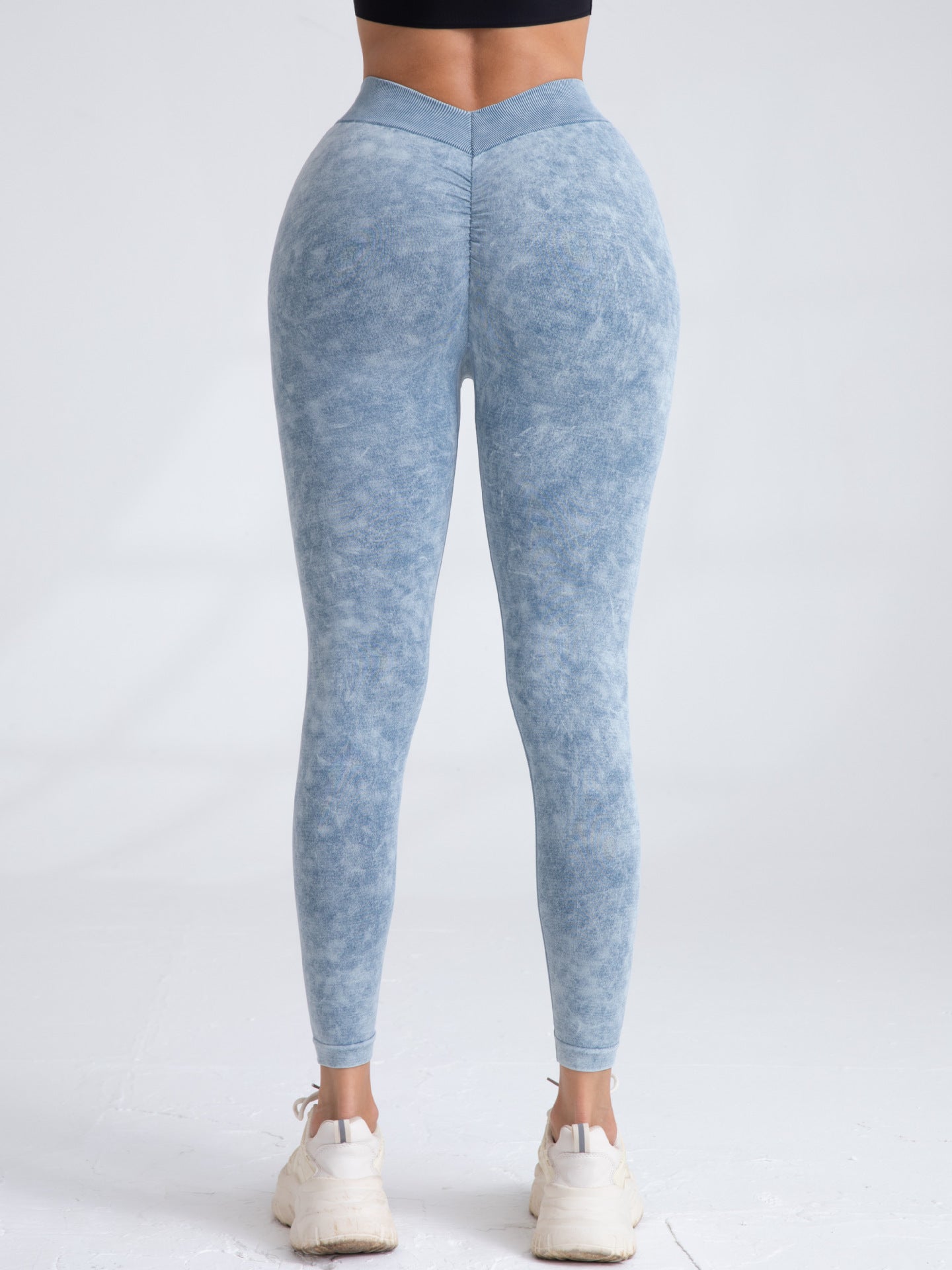 Deep V Back Denim Scrunch Bum Leggings