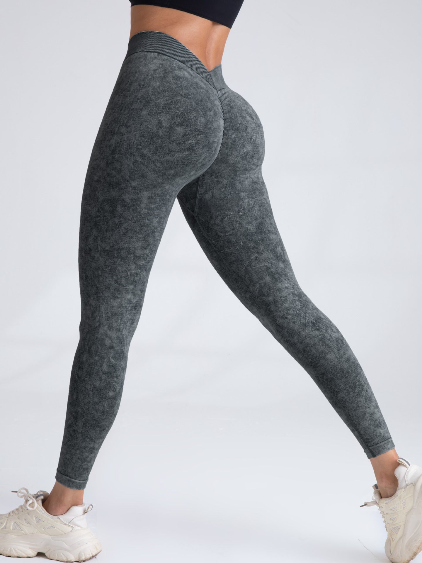 Deep V Back Denim Scrunch Bum Leggings
