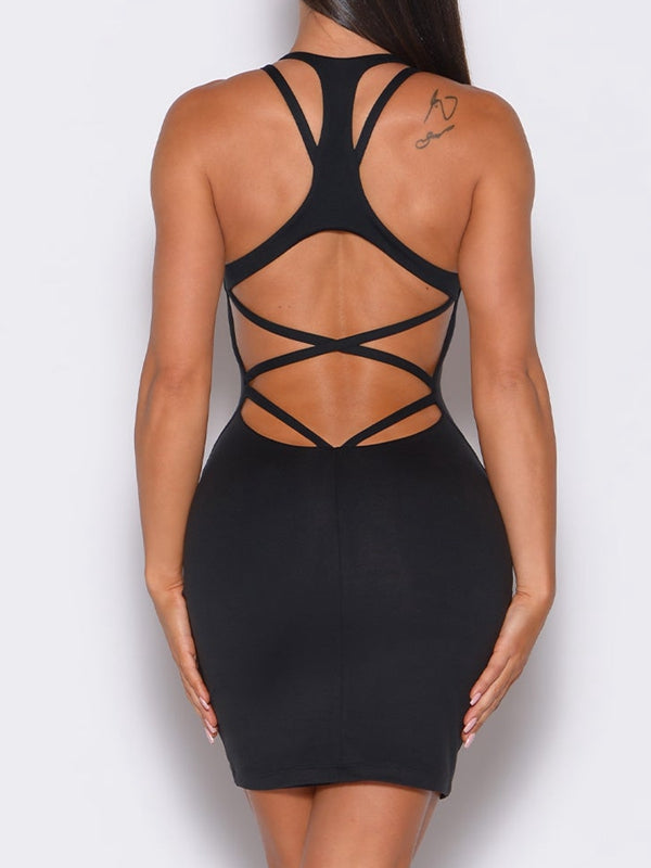 U Collar Sleek Cross-Back Dress