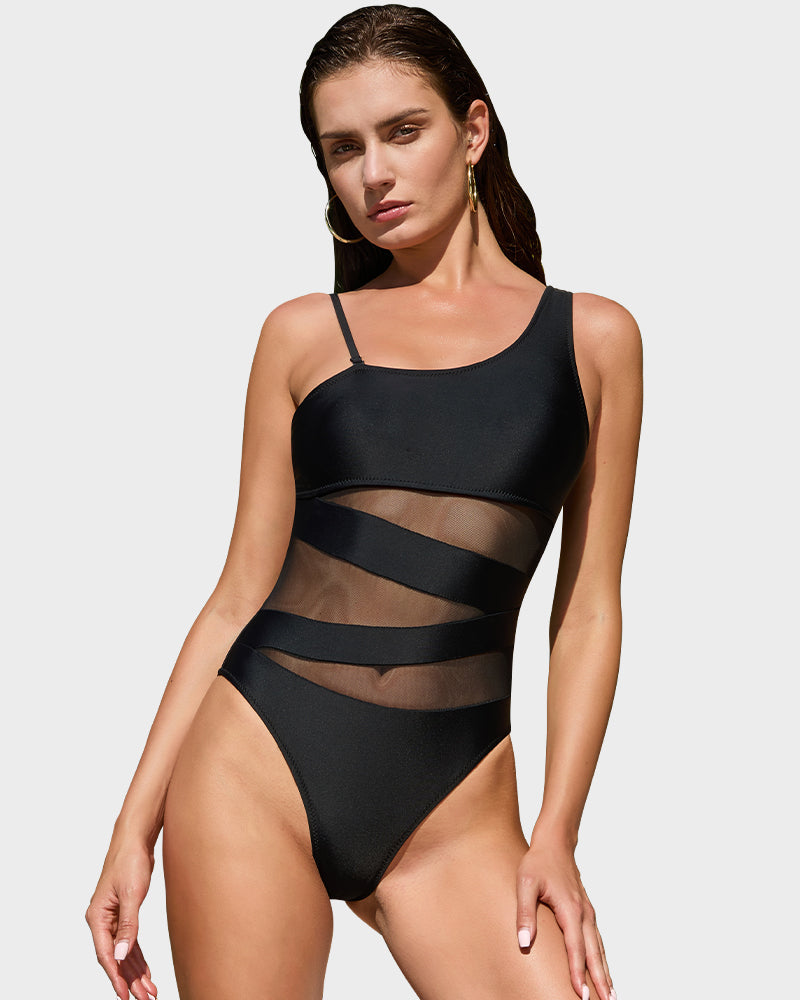 Bold One-Shoulder Mesh Cut Swimsuit