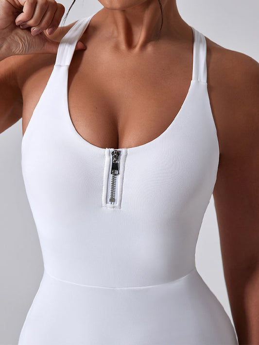 U Collar Zipper Cross Back Dress