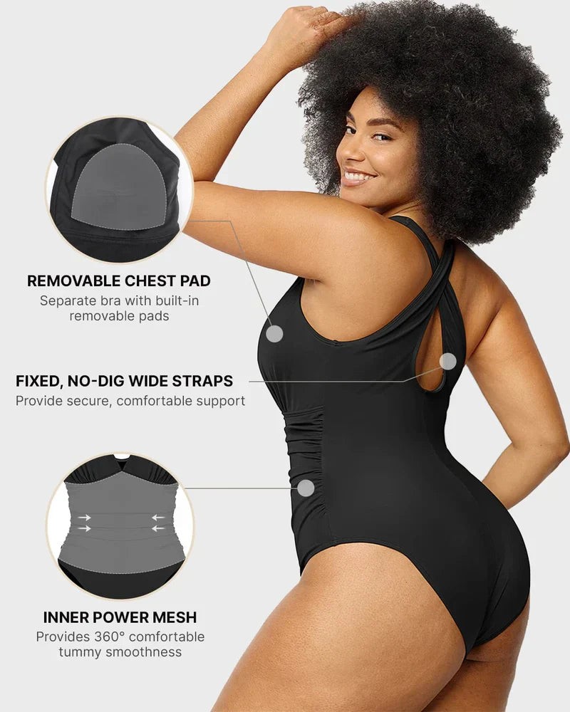 Figure-Flattering Plunge Shaping Swimsuit