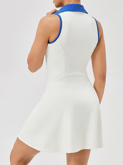 Lapel Collar Zippered Short Dress