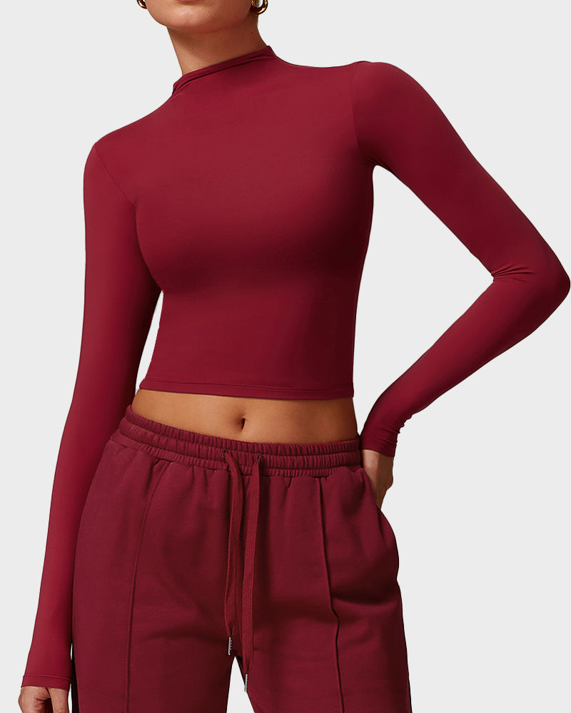Long Sleeve Mock Neck Fitted Top