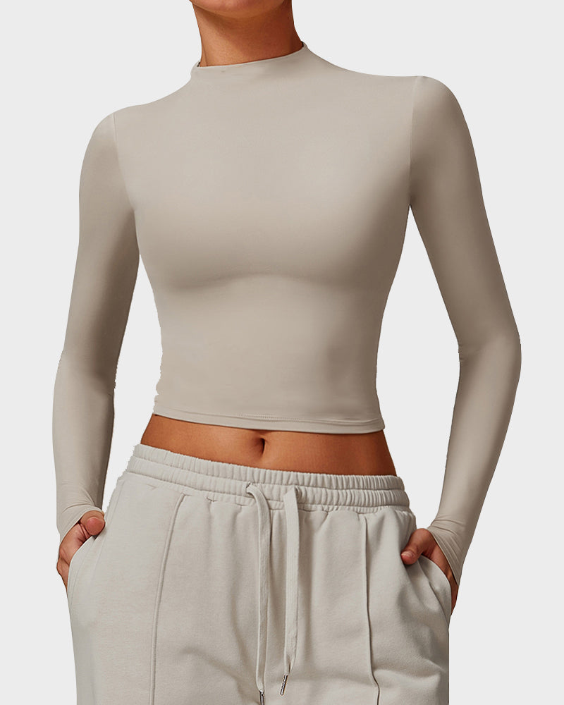 Long Sleeve Mock Neck Fitted Top