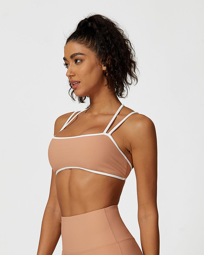 Ribbed Crisscross Strappy Sports Bra