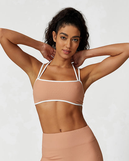 Ribbed Crisscross Strappy Sports Bra