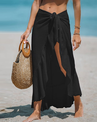 Chic Ruffle Tie Sarong Wrap Skirt