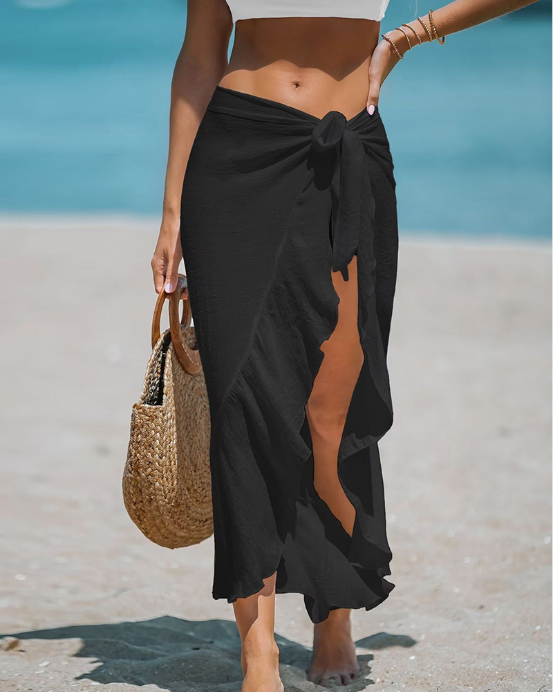 Chic Ruffle Tie Sarong Wrap Skirt