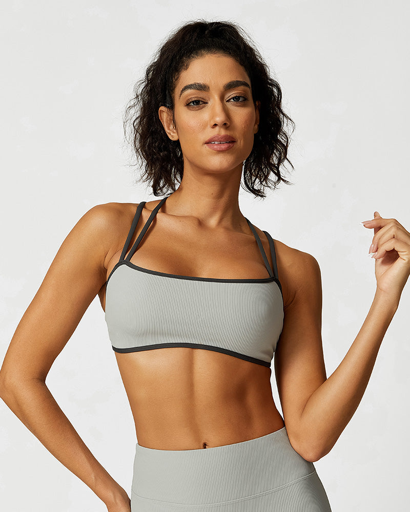Ribbed Crisscross Strappy Sports Bra