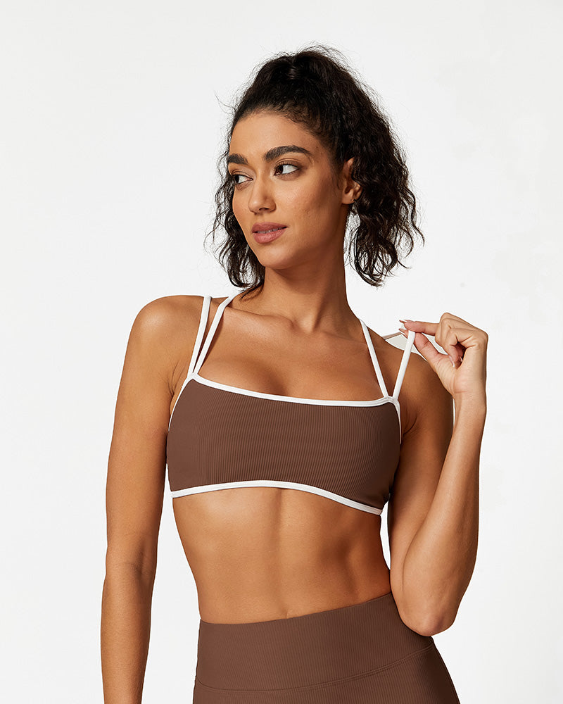 Ribbed Crisscross Strappy Sports Bra