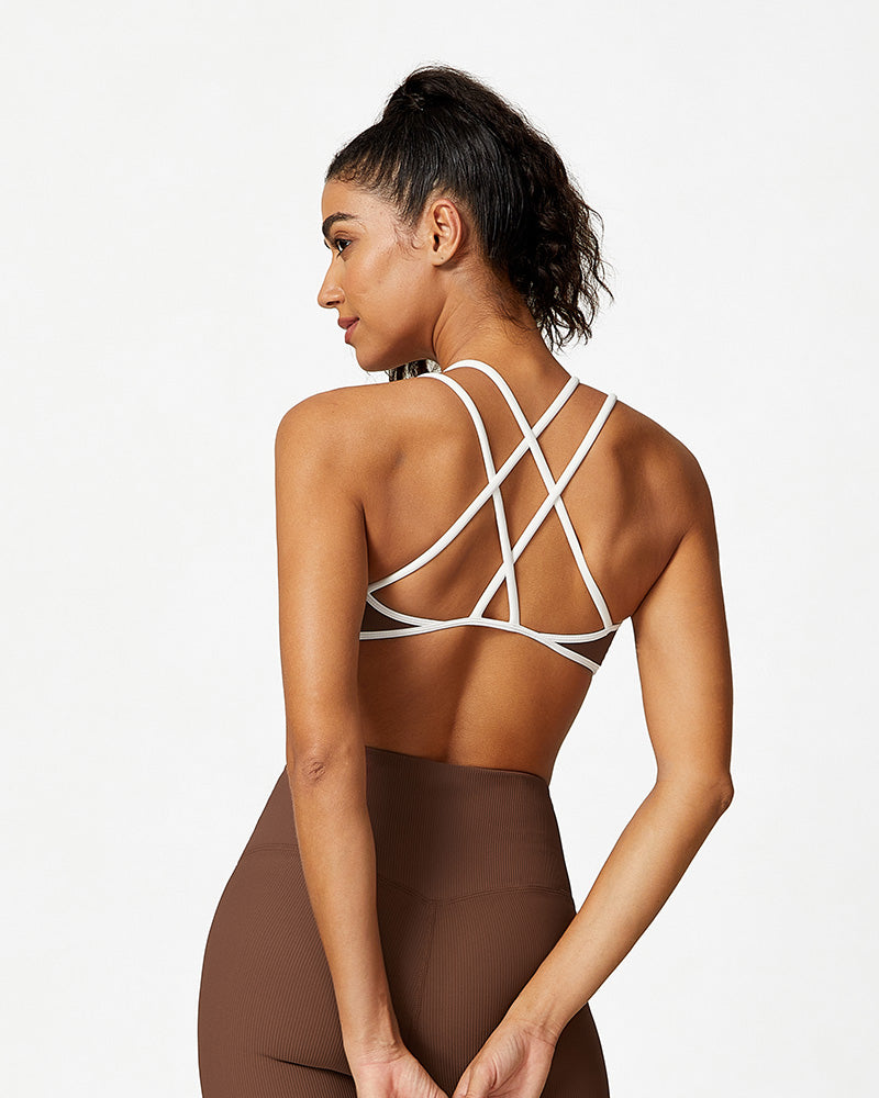 Ribbed Crisscross Strappy Sports Bra