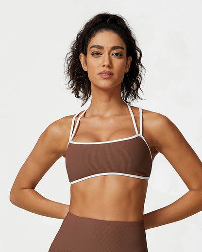 Ribbed Crisscross Strappy Sports Bra