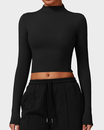 Long Sleeve Mock Neck Fitted Top