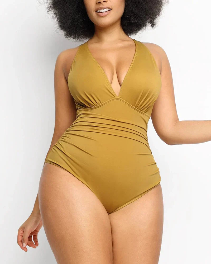Figure-Flattering Plunge Shaping Swimsuit