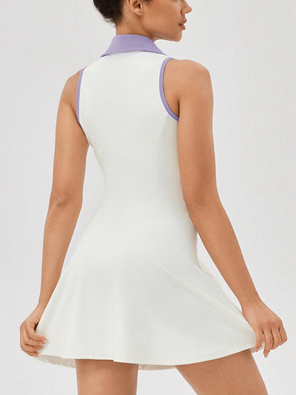 Lapel Collar Zippered Short Dress