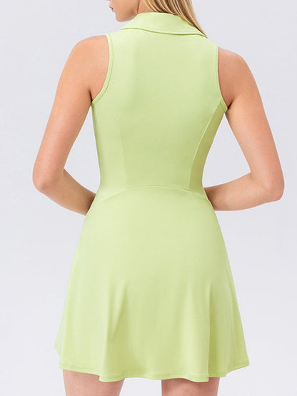 Lapel Collar Zippered Short Dress