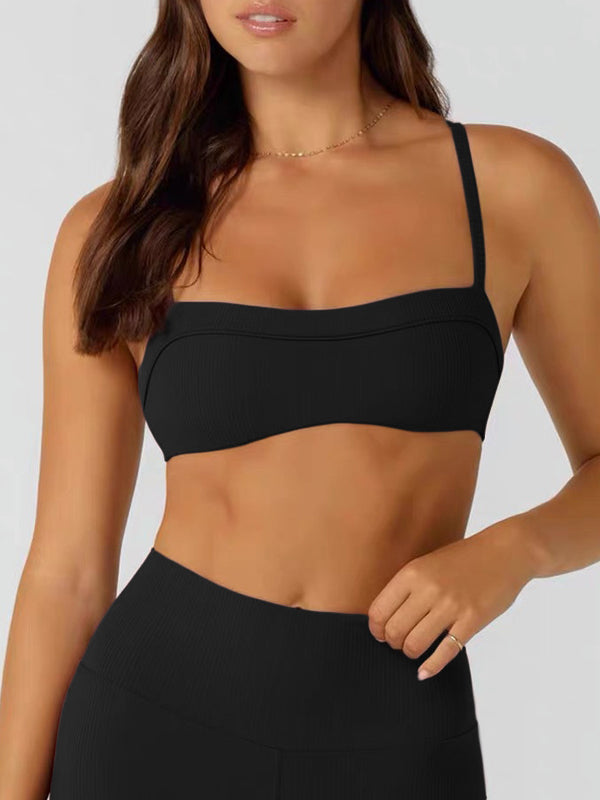 Solid Color Hollow Cross Back Sports Bra