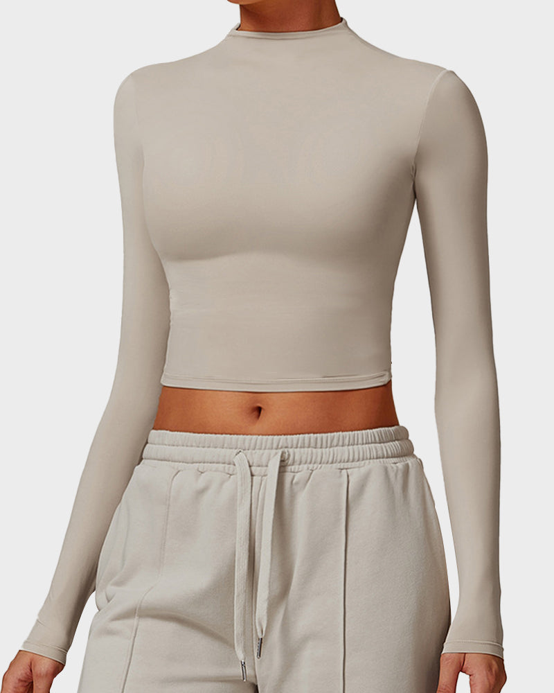 Long Sleeve Mock Neck Fitted Top