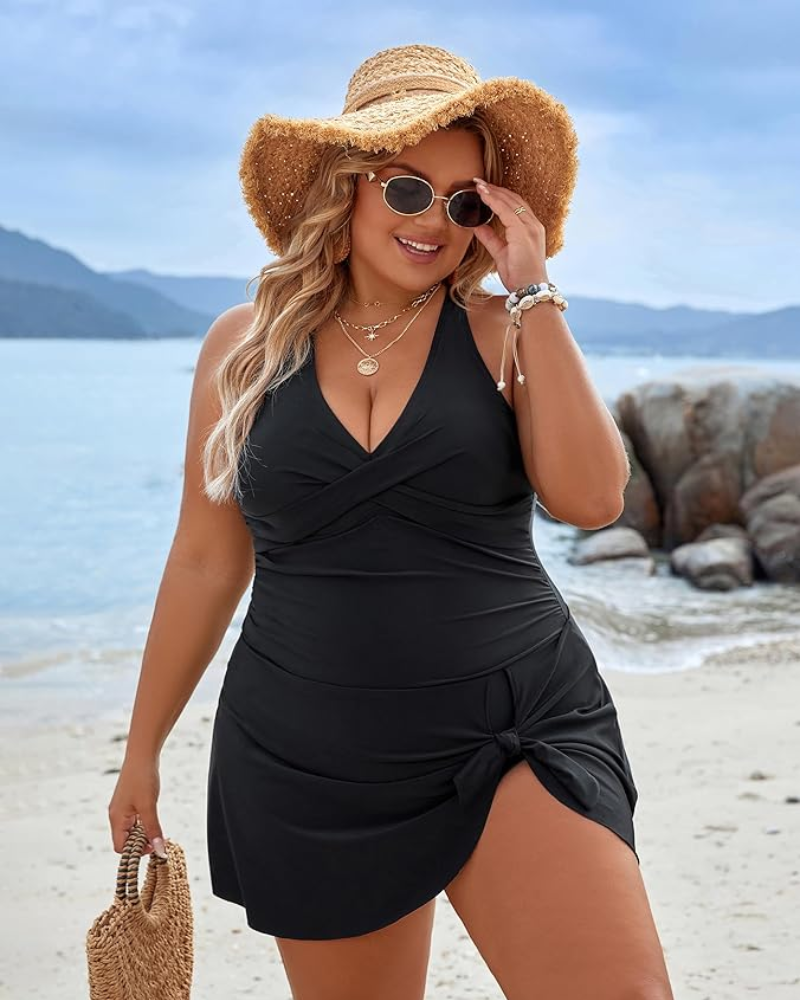 Flattering Plus Size One Piece Swim Dress