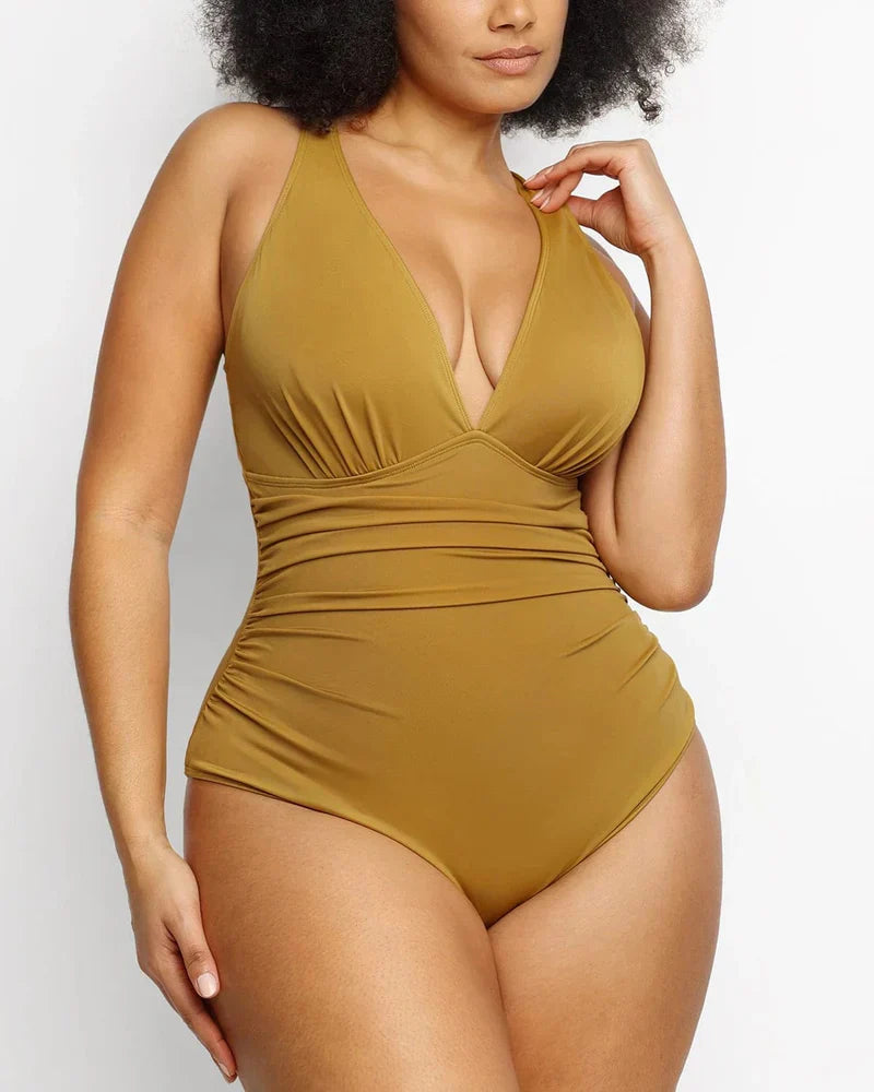 Figure-Flattering Plunge Shaping Swimsuit