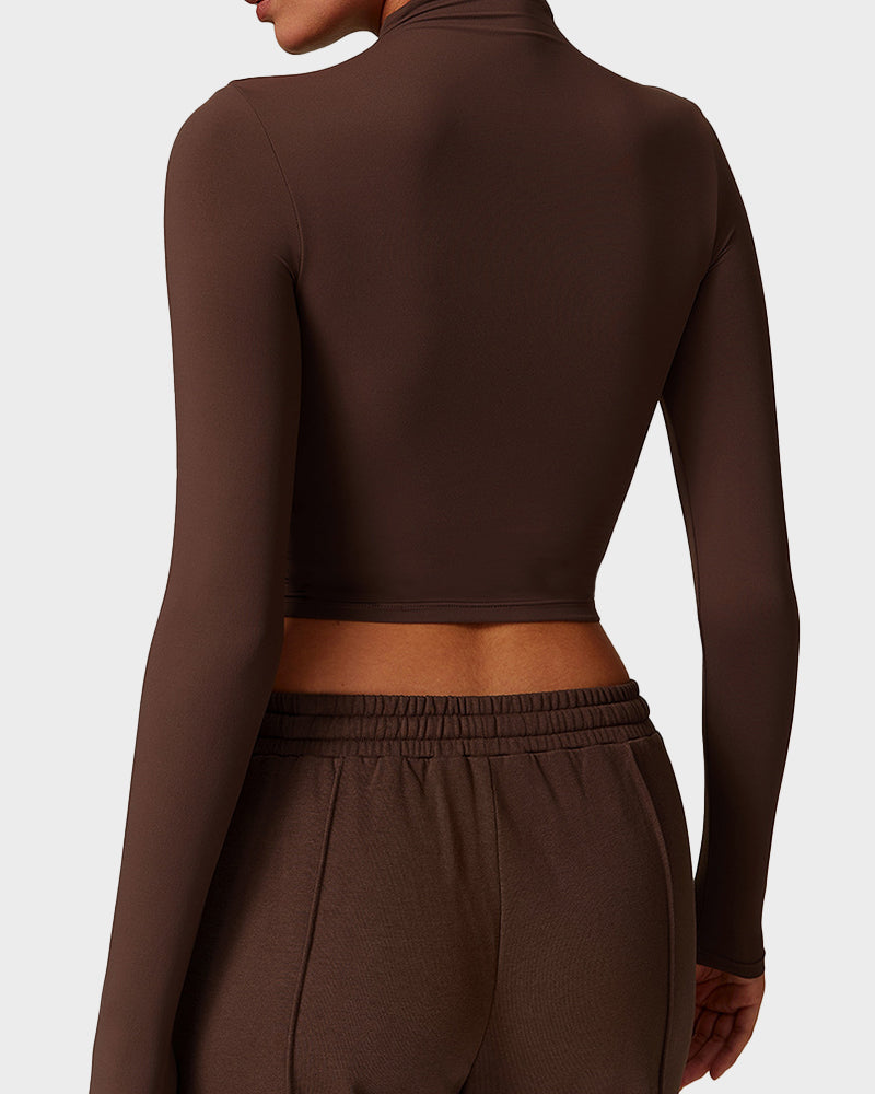 Long Sleeve Mock Neck Fitted Top