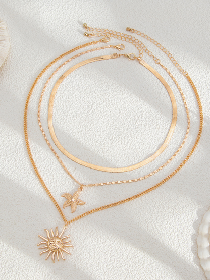 Sun Face Alloy Necklace Set - 3 Pieces