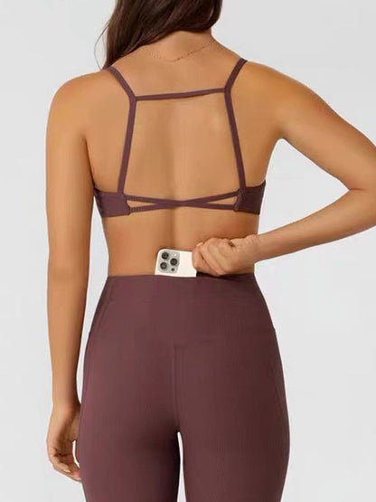 Solid Color Hollow Cross Back Sports Bra