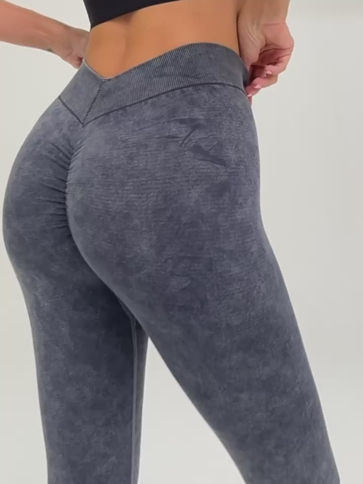 Deep V Back Denim  Scrunch Bum Leggings