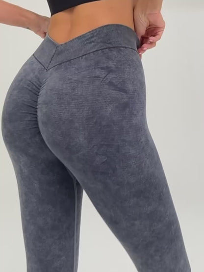 Deep V Back Denim  Scrunch Bum Leggings