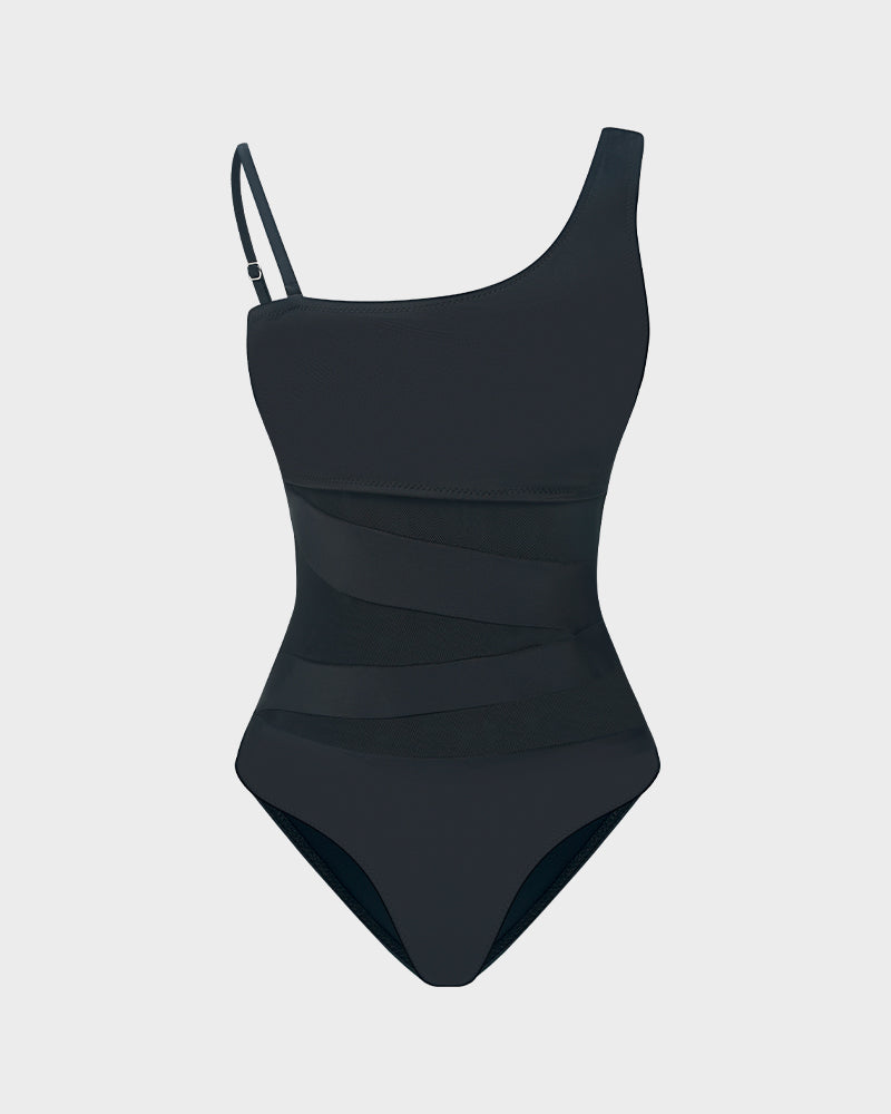 Bold One-Shoulder Mesh Cut Swimsuit