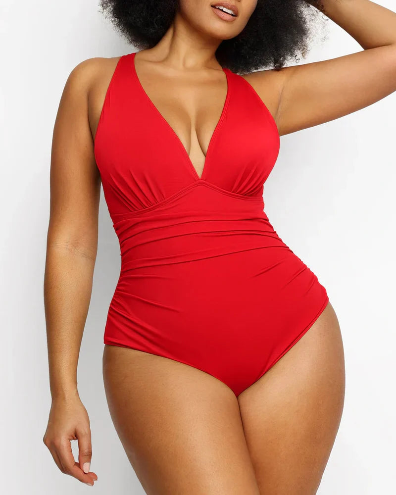 Figure-Flattering Plunge Shaping Swimsuit