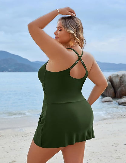 Flattering Plus Size One Piece Swim Dress