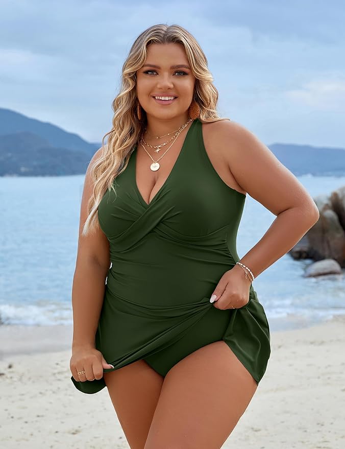 Flattering Plus Size One Piece Swim Dress